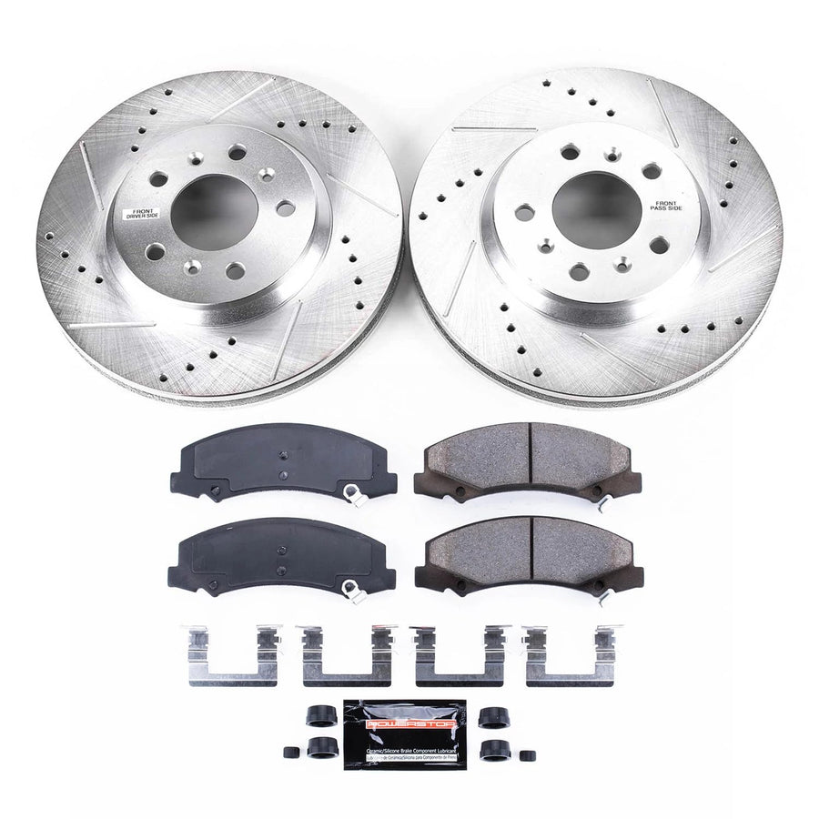 Power Stop K1437 Z23 Carbon Fiber Brake Pads Front with Drilled and Slotted Brake Rotors Kit For 2006-2011 Buick Lucerne V6 | 2006-2016 Chevy Impala [Old Body Style] | 2006 2007 Monte Carlo