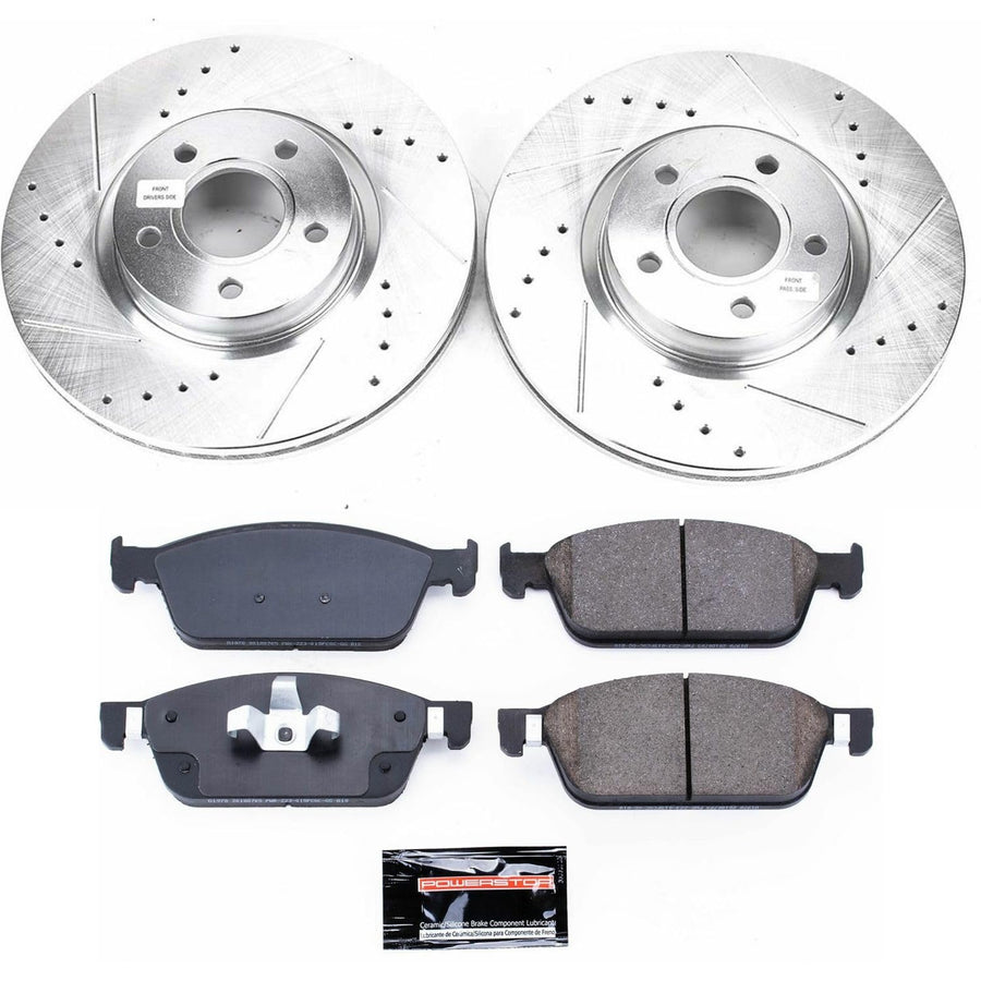 Power Stop K7338 Z23 Front Carbon Fiber Brake Pads with Drilled & Slotted Brake Rotors Kit For Ford Escape 2017-2019, Lincoln MKC 2017-2019 [Model Specific]