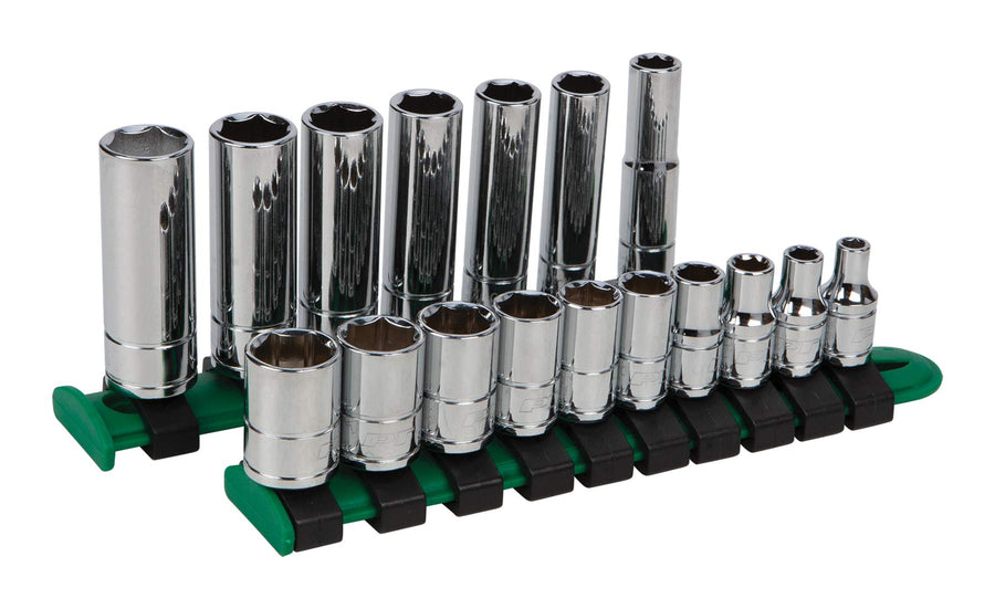 W36301 Performance Tool 1/4-Inch Drive SAE Socket Set with Standard and Deep Wall Sockets, 17-Piece Kit, Chrome Vanadium Alloy Steel Construction