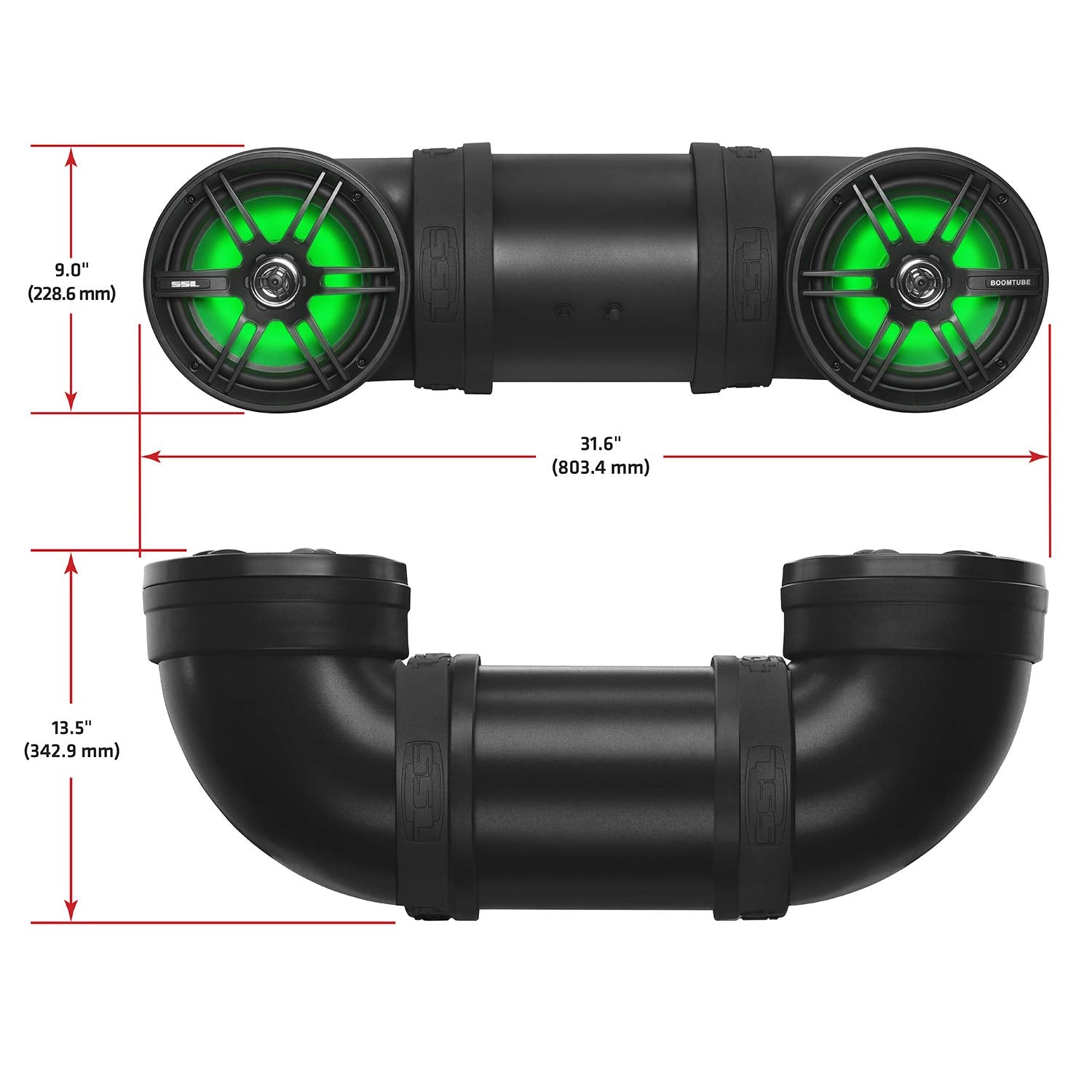 Soundstorm 8 Inch BTB8L 700W Bluetooth Amplified Marine Powersports UTV ATV Tube Speaker System with LED Lights, Black