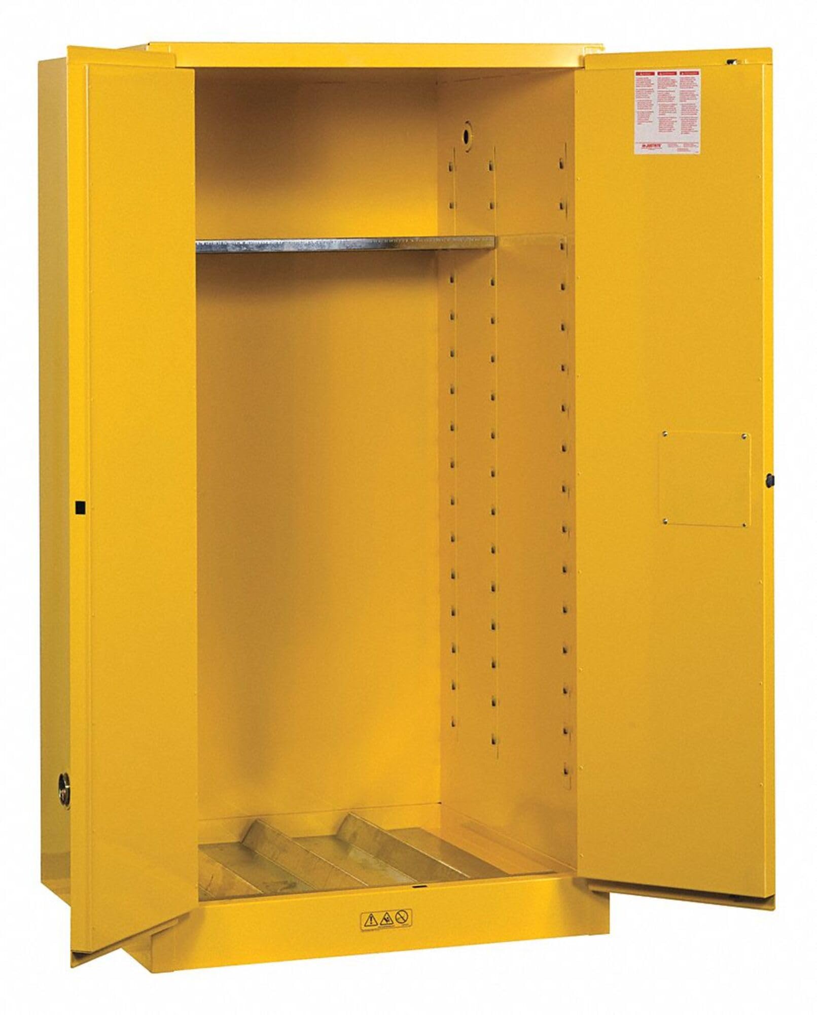 Sure-Grip Justrite 896220 Flammables Drum Cabinet, Self-Close, 55 Gal, Yellow