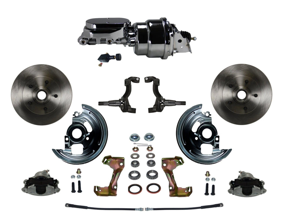 Power Front Disc Brake Conversion Kit LEED BRAKES With 7" Dual Chrome Booster Flat Top Chrome M/C Adjustable Proportioning Valve