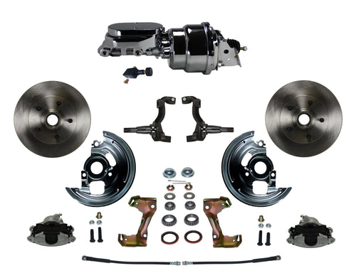 Power Front Disc Brake Conversion Kit LEED BRAKES With 7" Dual Chrome Booster Flat Top Chrome M/C Adjustable Proportioning Valve