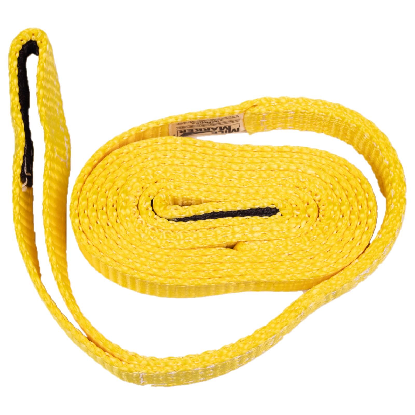 Mile Marker Single 19108 Yellow 1″ x 8′ ATV Tow Strap - Designed for Strength & Durability - Rated to 7,200 lbs. - Reinforced Eyelet on Each End - Worry Free Storage