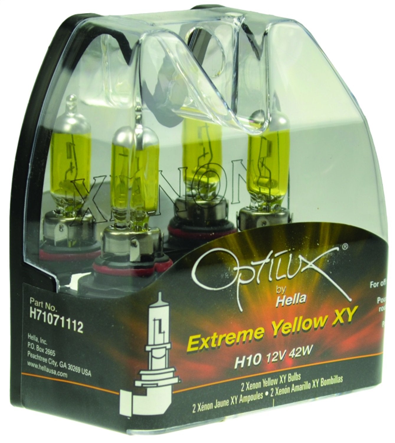 Hella H71071112 H10 Xenon Yellow Optilux Series Halogen Bulbs, 12V, 42W, 2 Pack