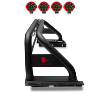 Classic Black Horse Roll Bar Incl. Pair of 7.0" Dia. LED Lights w/Red Trim Rings Compatible with 2020-2024 Jeep Gladiator-RB09BK-PLR