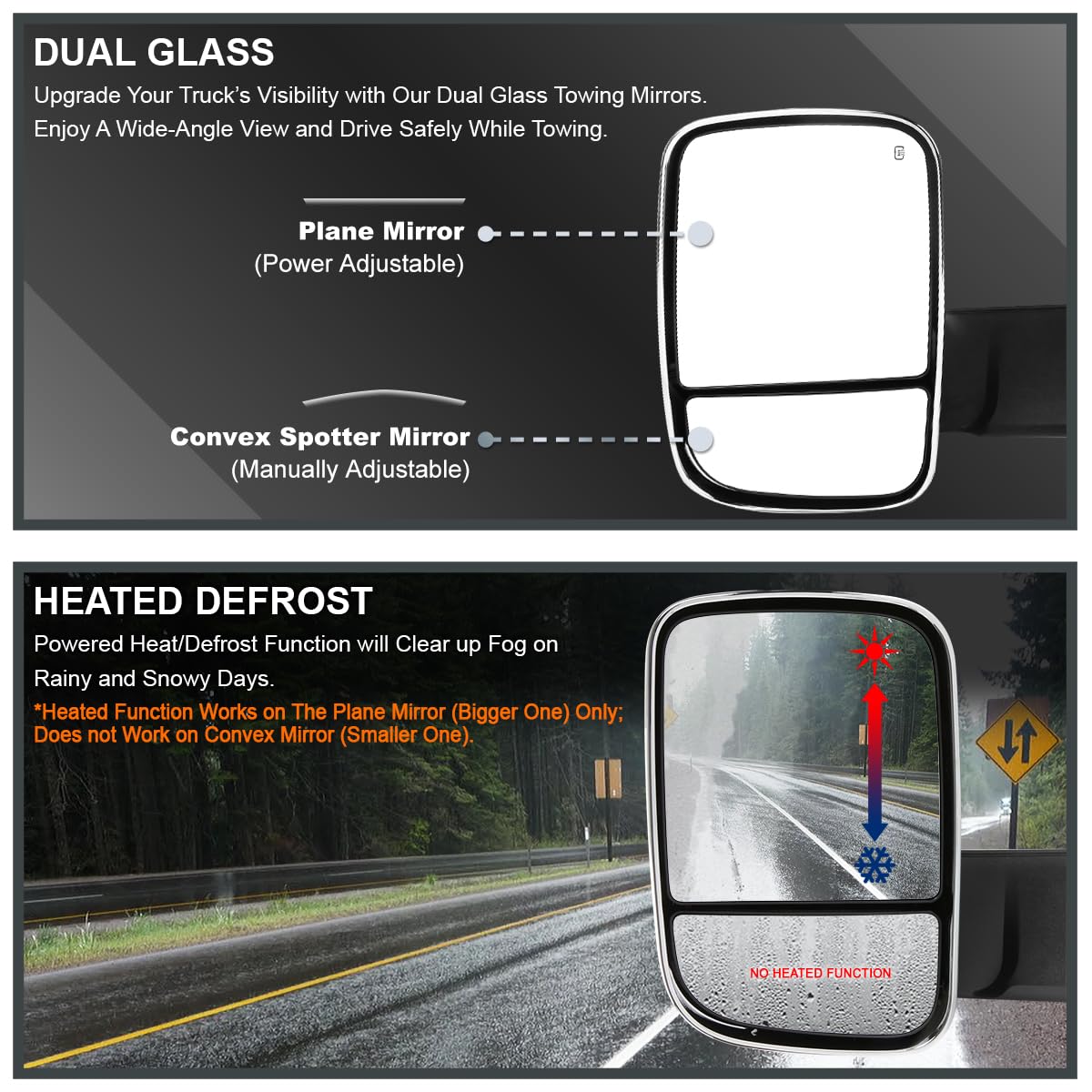 Spec-D Tuning Power Chrome Heated Towing Mirrors w/LED Turn Signal Compatible with 1998-2001 Dodge Ram 1500, 1998-2002 Dodge Ram 2500/3500, Left + Right Pair