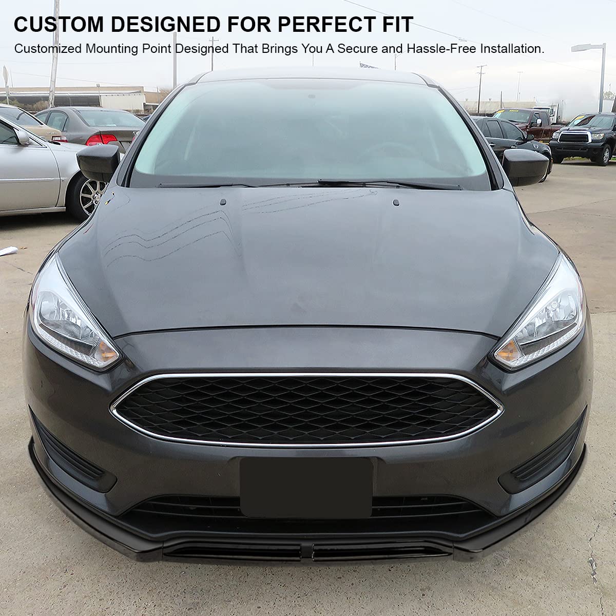Front Bumper Lip Spoiler Splitter Body Kit Spec-D Tuning Glossy Black 3PC Compatible with 2015-2018 Ford Focus