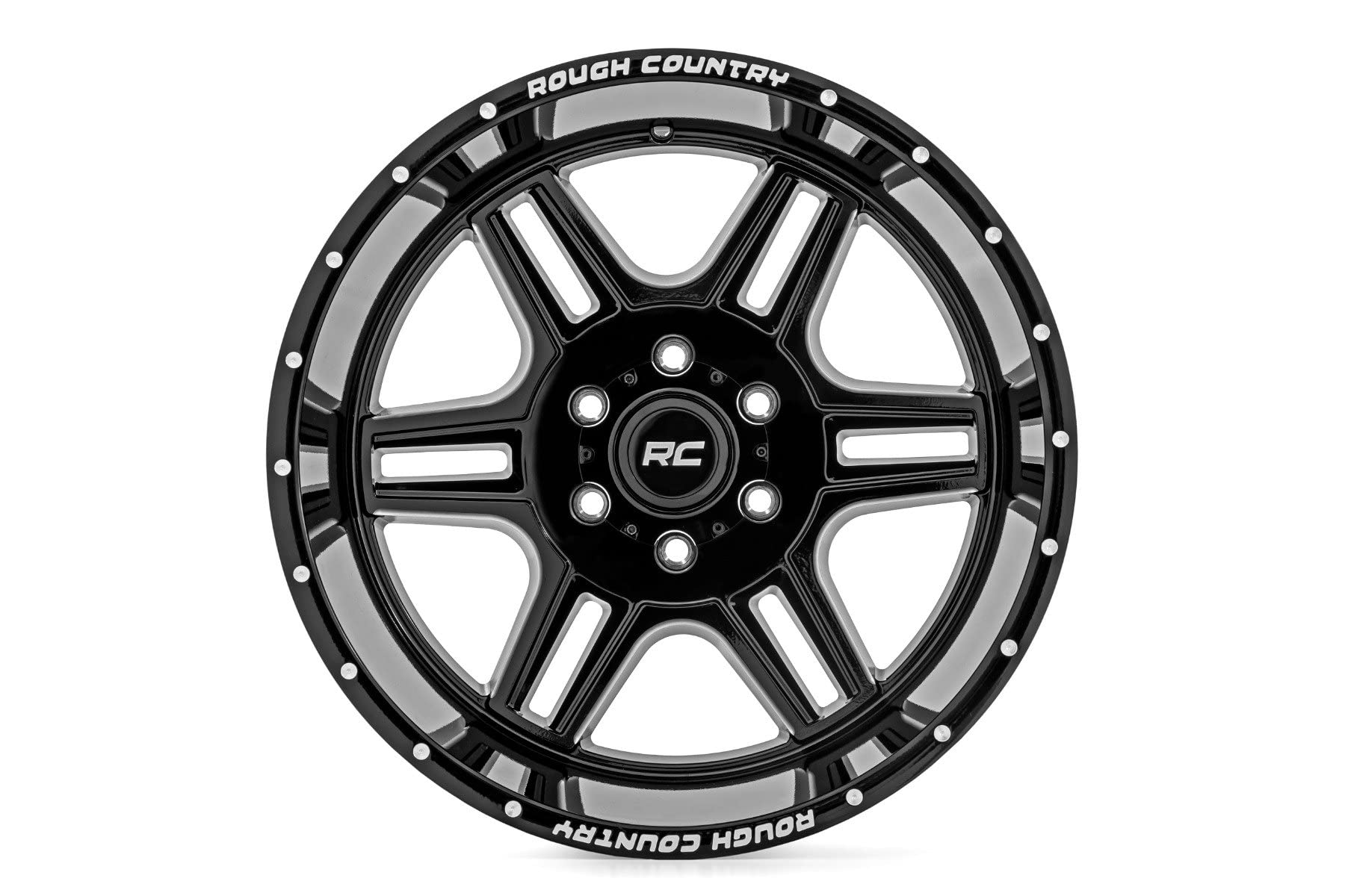 20x12 Rough Country 92 Series One-Piece, 6x5.5" Bolt Pattern, 44mm Offset Gloss Black Wheel