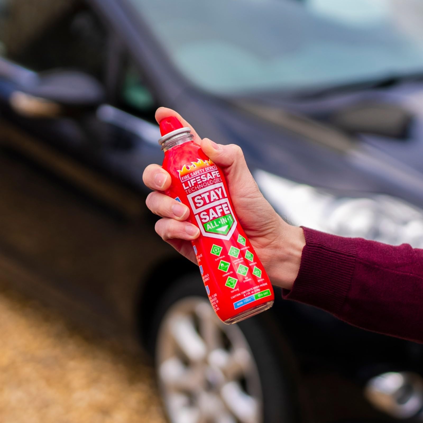StaySafe LifeSafe Technologies All-in-1 Portable Fire Extinguisher, Compact Fire Spray Easy to use on 10 Types of Fires, Non-Toxic & Eco-Friendly