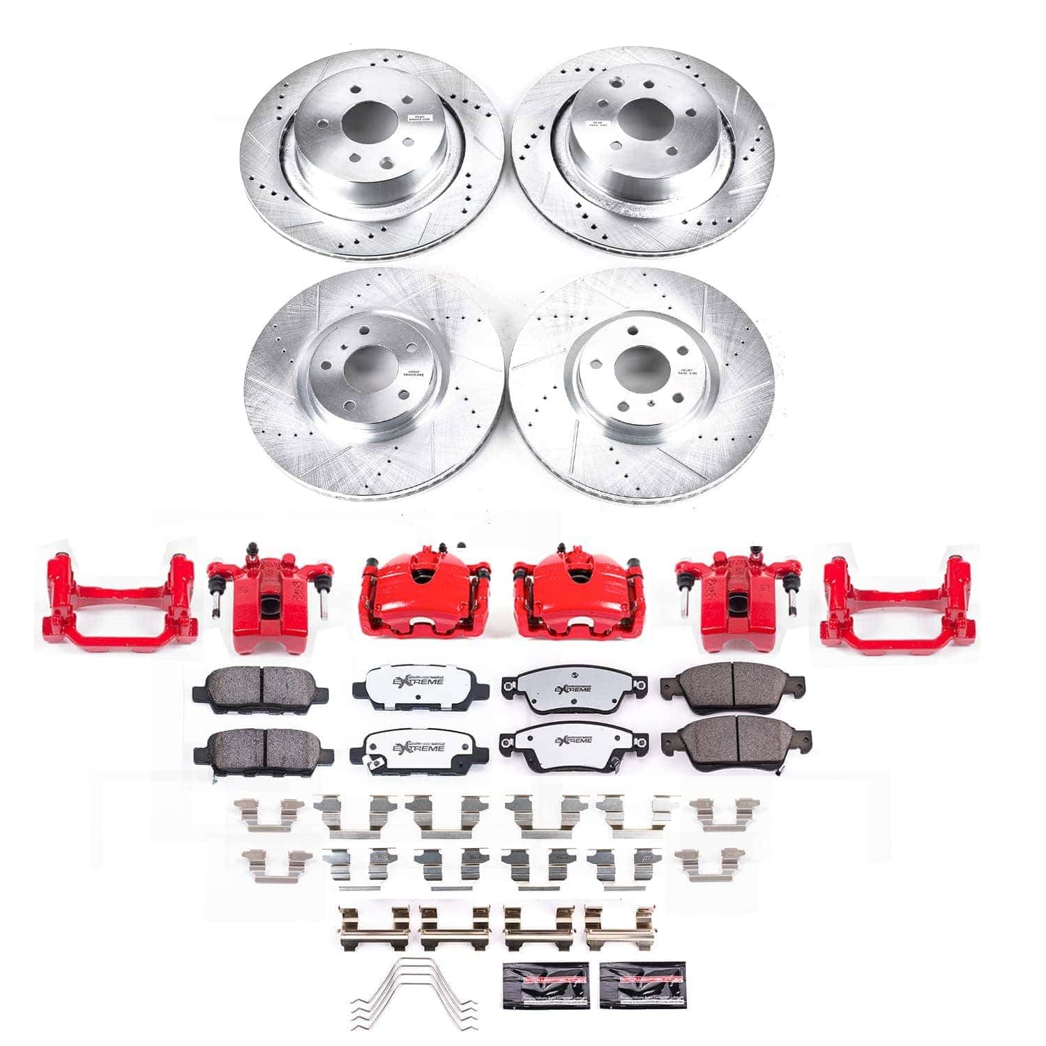 POWERSTOP Z26 Street Warrior Brake Pads and Rotors Kit Front and Rear with Red Powder Coated Calipers For INFINITI Q60 2014-2015 [Vehicle Specific]