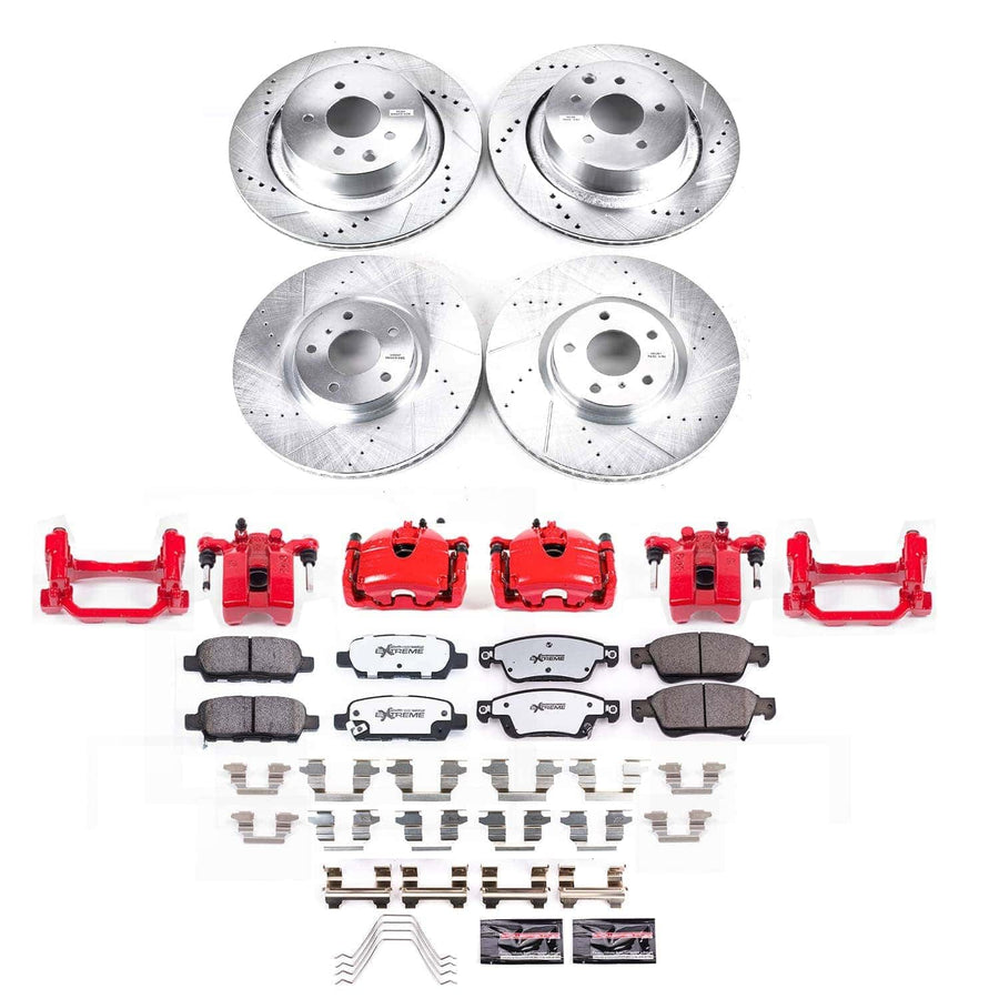 POWERSTOP Z26 Street Warrior Brake Pads and Rotors Kit Front and Rear with Red Powder Coated Calipers For INFINITI Q60 2014-2015 [Vehicle Specific]