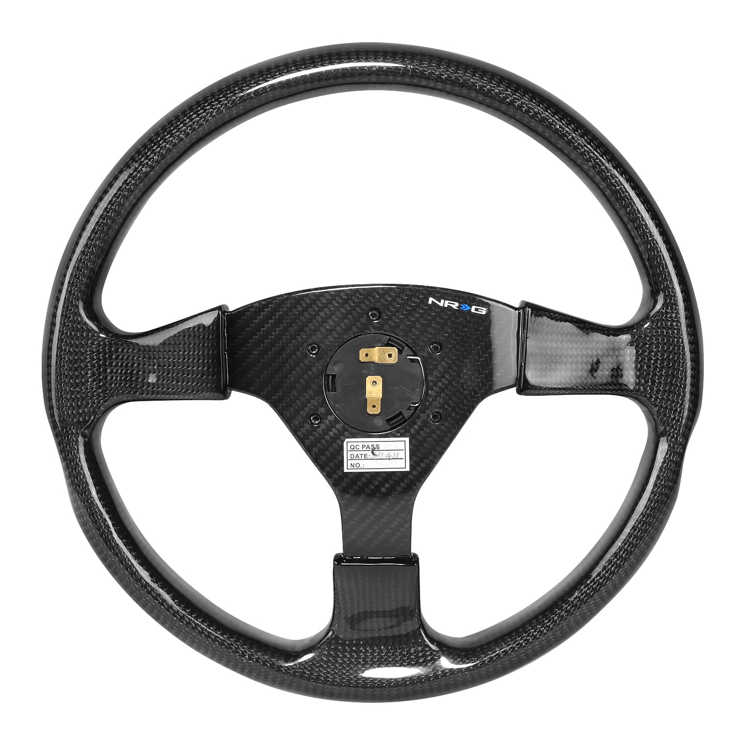 NRG Innovations Light weight NRG-ST-012CF Carbon Fiber Steering Wheel, 3 Spoke, 350mm, 6 X 70 PCD, Flat Dish, Gloss Black