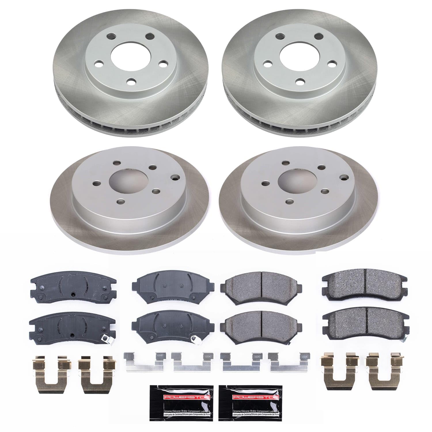 Power Stop SC9142 Brake Kit Front and Rear With Semi-Coated Brake Rotors and Ceramic Brake Pads & Hardware For Oldsmobile Silhouette 2004-2002 [Application Specific]