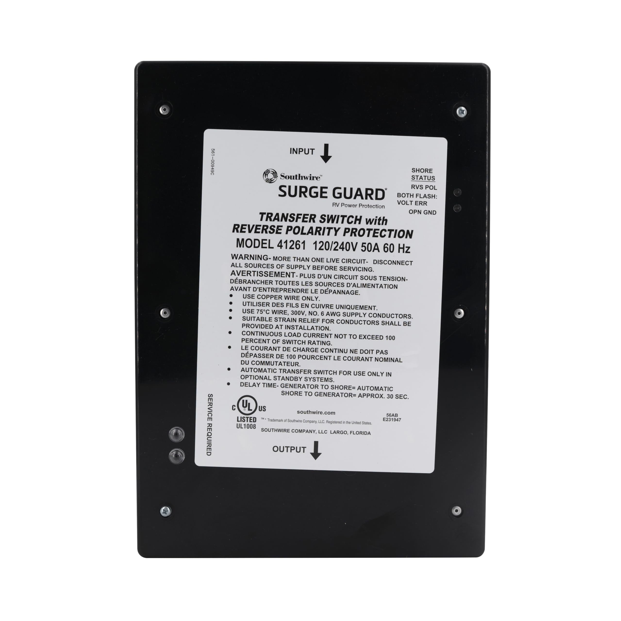 50A Surge Guard Entry Level Reverse Polarity Transfer Switch