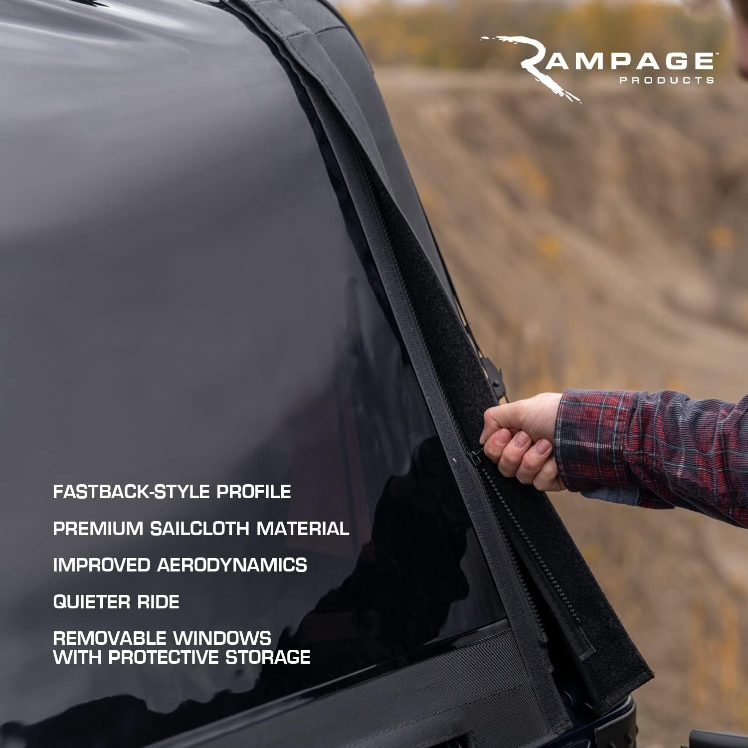 Rampage Frameless Trail Top RAMPAGE PRODUCTS | Vinyl, Spice Denim Color with Tinted Windows | 109517 | Fits 1997 - 2006 Jeep Wrangler TJ