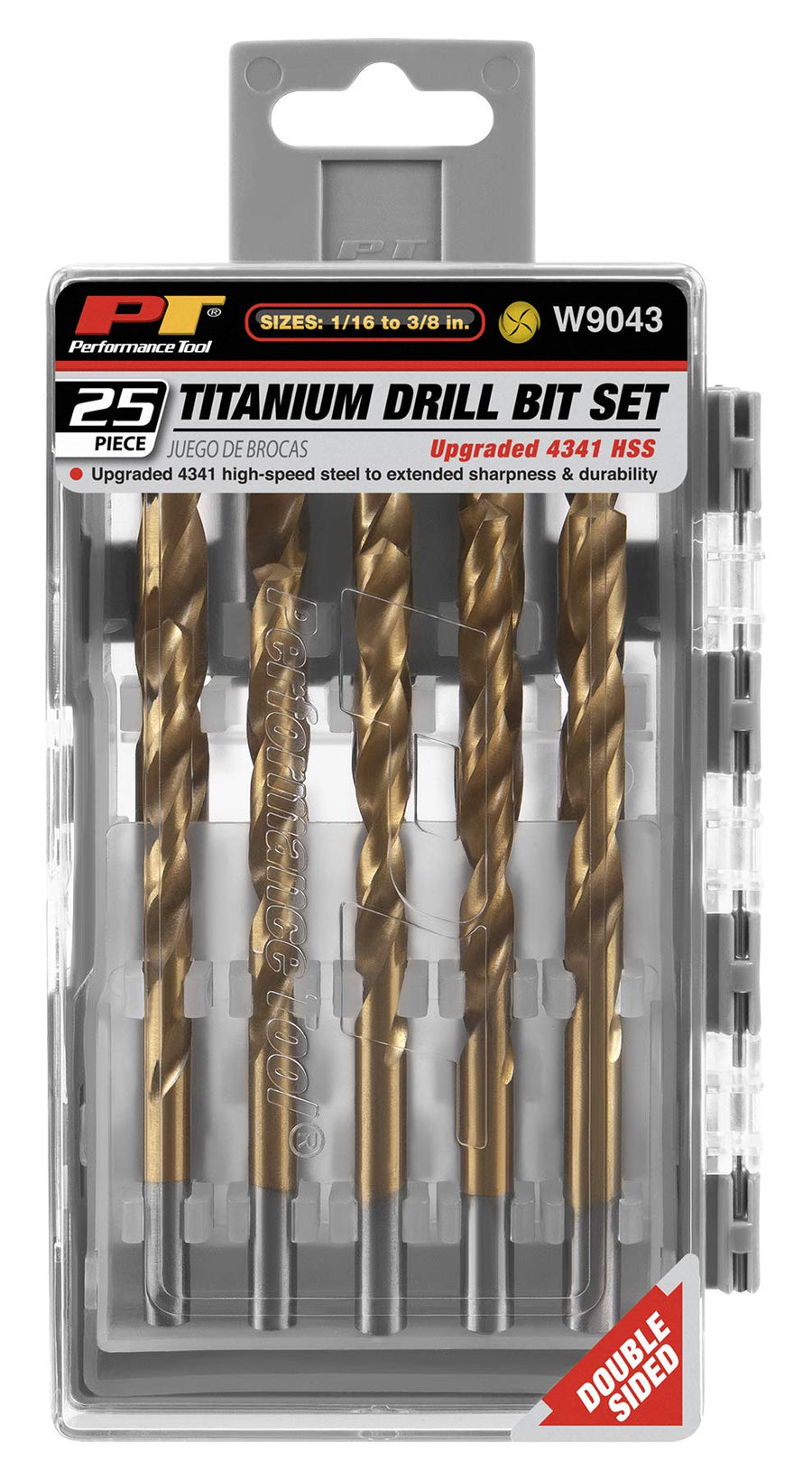 25 Piece Performance Tool W9043 Titanium-Nitride Coated Drill Bit Set with 4341 High-Speed Steel and Clear Case