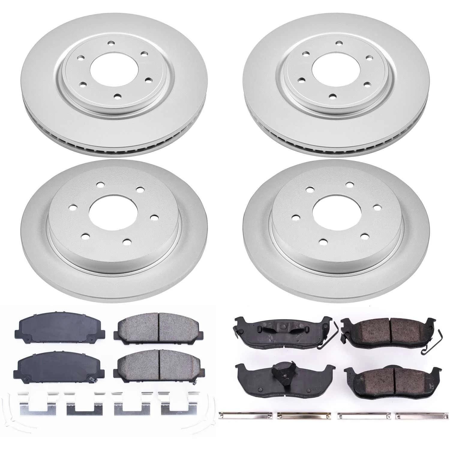 Power Stop CRK5822 Brake Rotor & Coated Ceramic Brake Pads- front & rear For Nissan Armada 2012-2015, Nissan TITAN 2011-2015 [Model Specific]