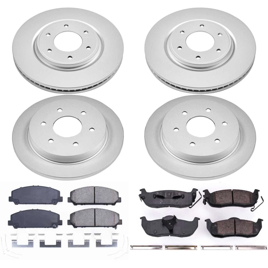 Power Stop CRK5822 Brake Rotor & Coated Ceramic Brake Pads- front & rear For Nissan Armada 2012-2015, Nissan TITAN 2011-2015 [Model Specific]