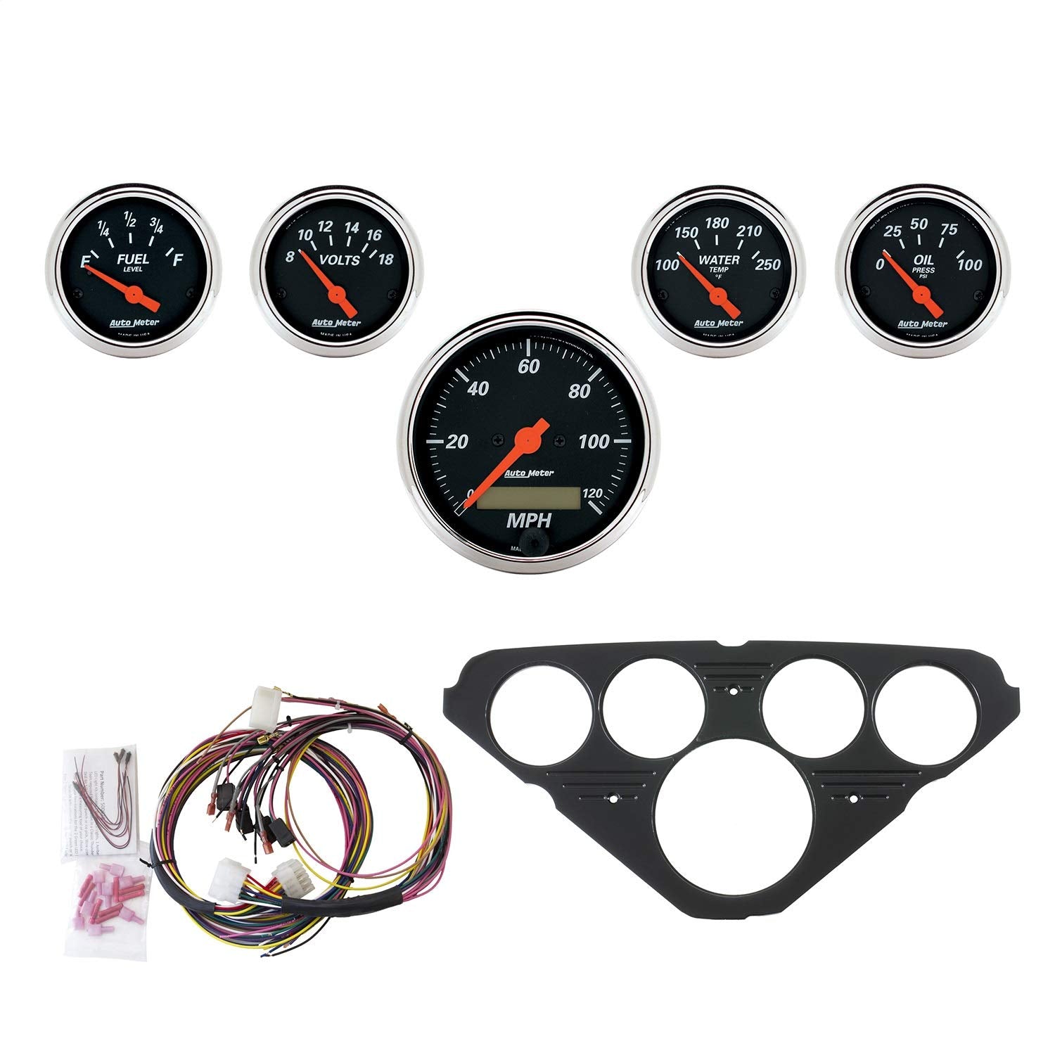 Gauge Kit AutoMeter 7049-DB, 5 Pc, Chevy Truck 55-59, Mph/Fuel/Oilp/Wtmp/Bat, Db