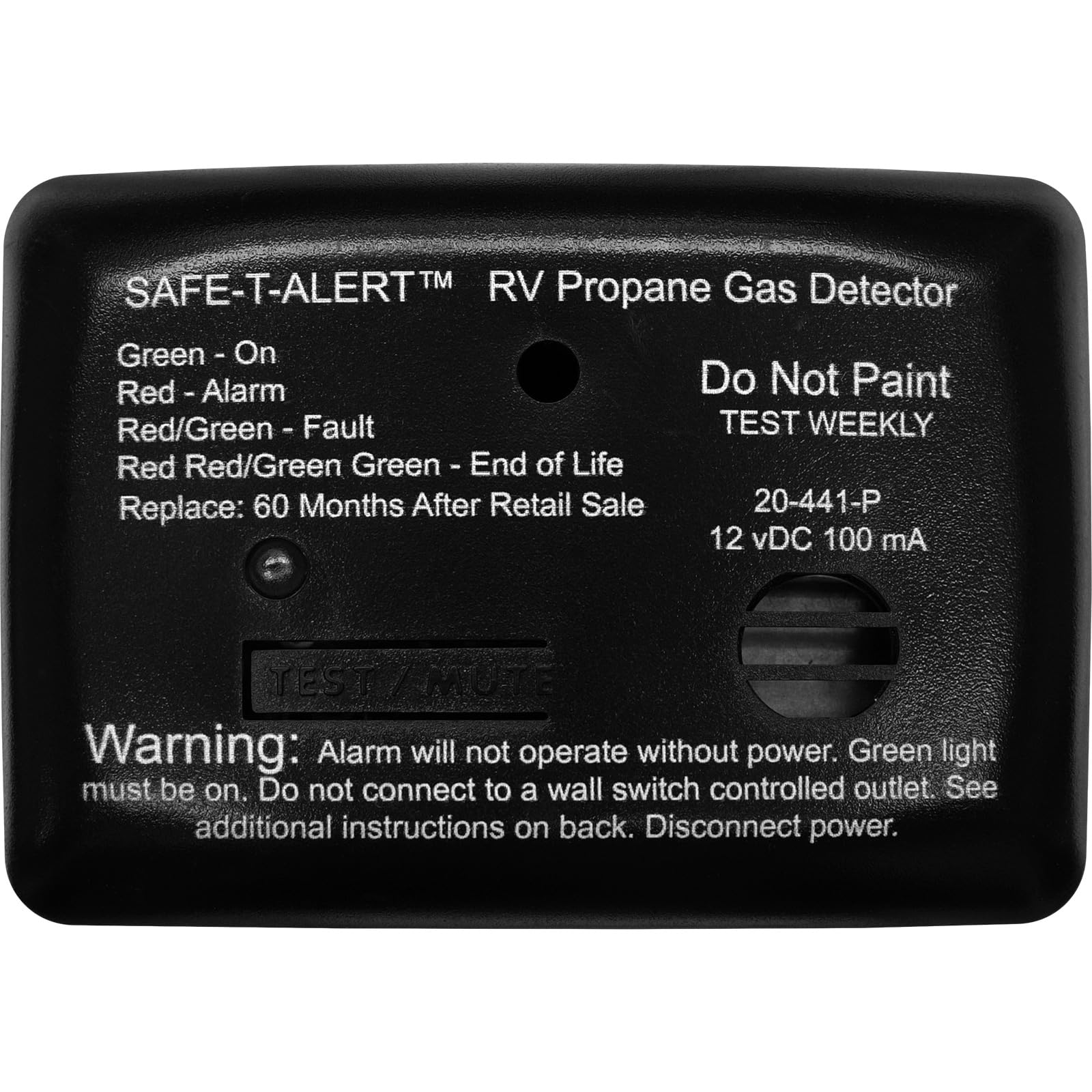20 Series Safe T Alert Mini LP Gas Alarm - Propane Alarm - Black, Surface Mount - 20-441-P-BL