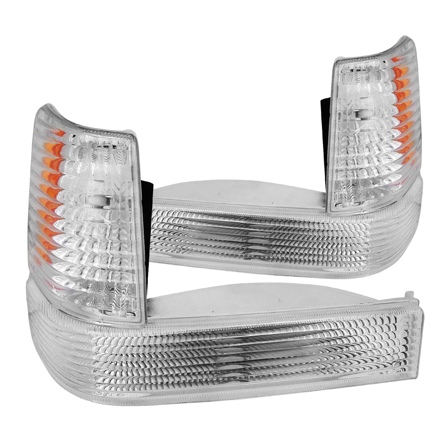 Chrome Bumper Lights + Corner Lights Spec-D Tuning Compatible with 1993-1996 Jeep Grand Cherokee, Left + Right Pairs