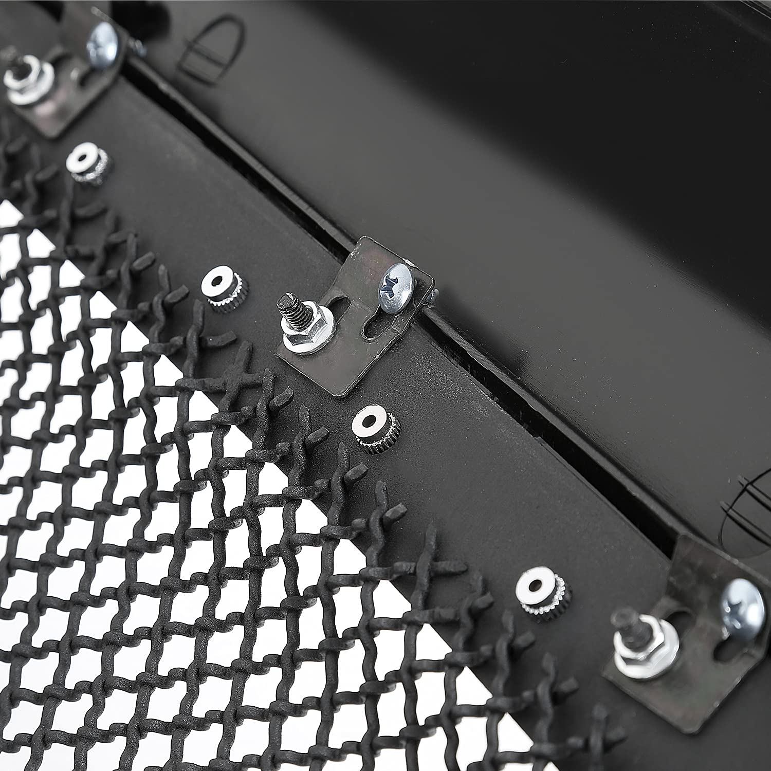 Glossy Black Spec-D Tuning Stainless Steel Rivet Mesh Style Front Hood Grille Compatible with 2005-2007 Ford F-250