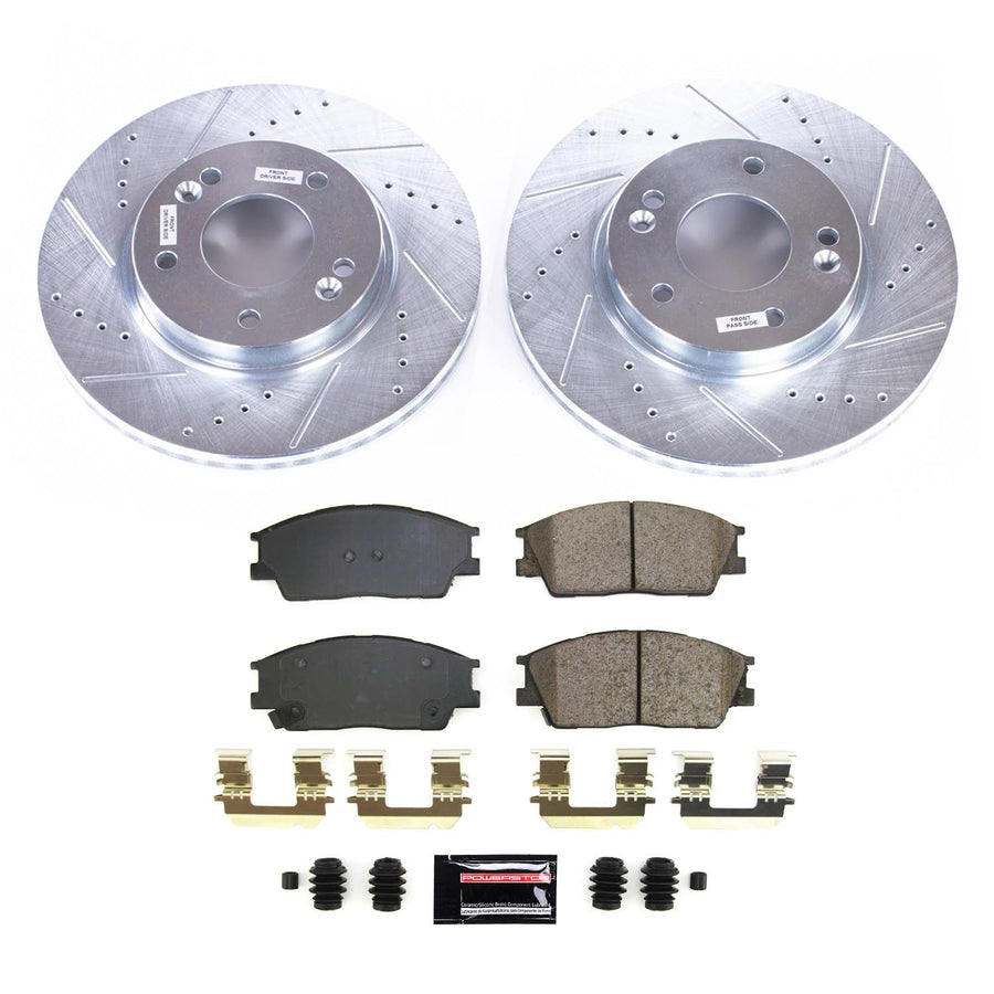 Power Stop K8663 Front Carbon-Fiber Ceramic Brake Pad and Drilled and Slotted Rotor Z23 Daily Driver Kit For Hyundai Venue 2020-2022, Kia Soul 2020-2023 [Model Specific]