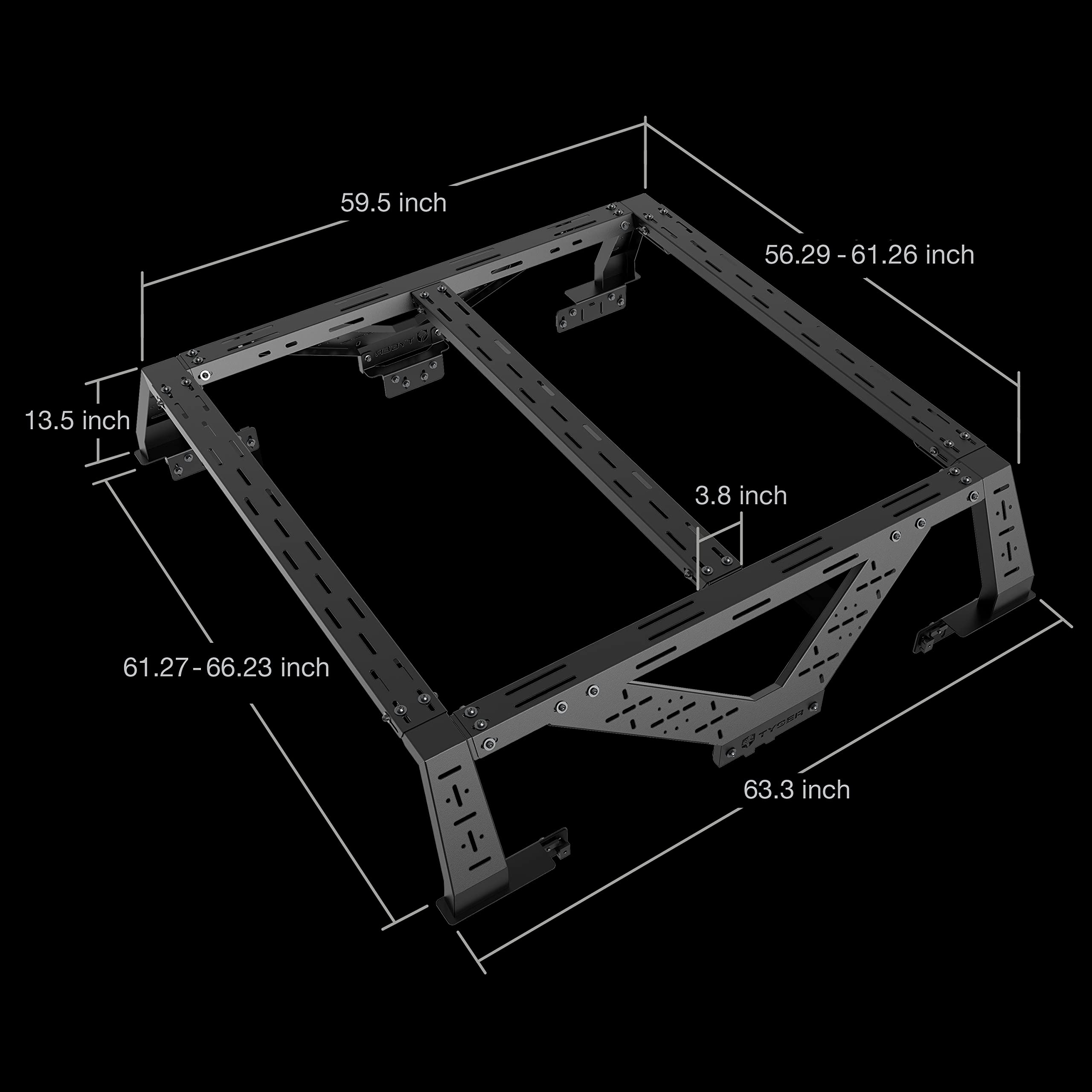 Tyger Auto Overland Plate Style Bed Rack for Full-Size Pickup Trucks | Compatible with Ram 1500 & HD, Ford F-Series, Silverado, Sierra, Titan & XD (see image for size chart) | TG-BK2U55637, Black