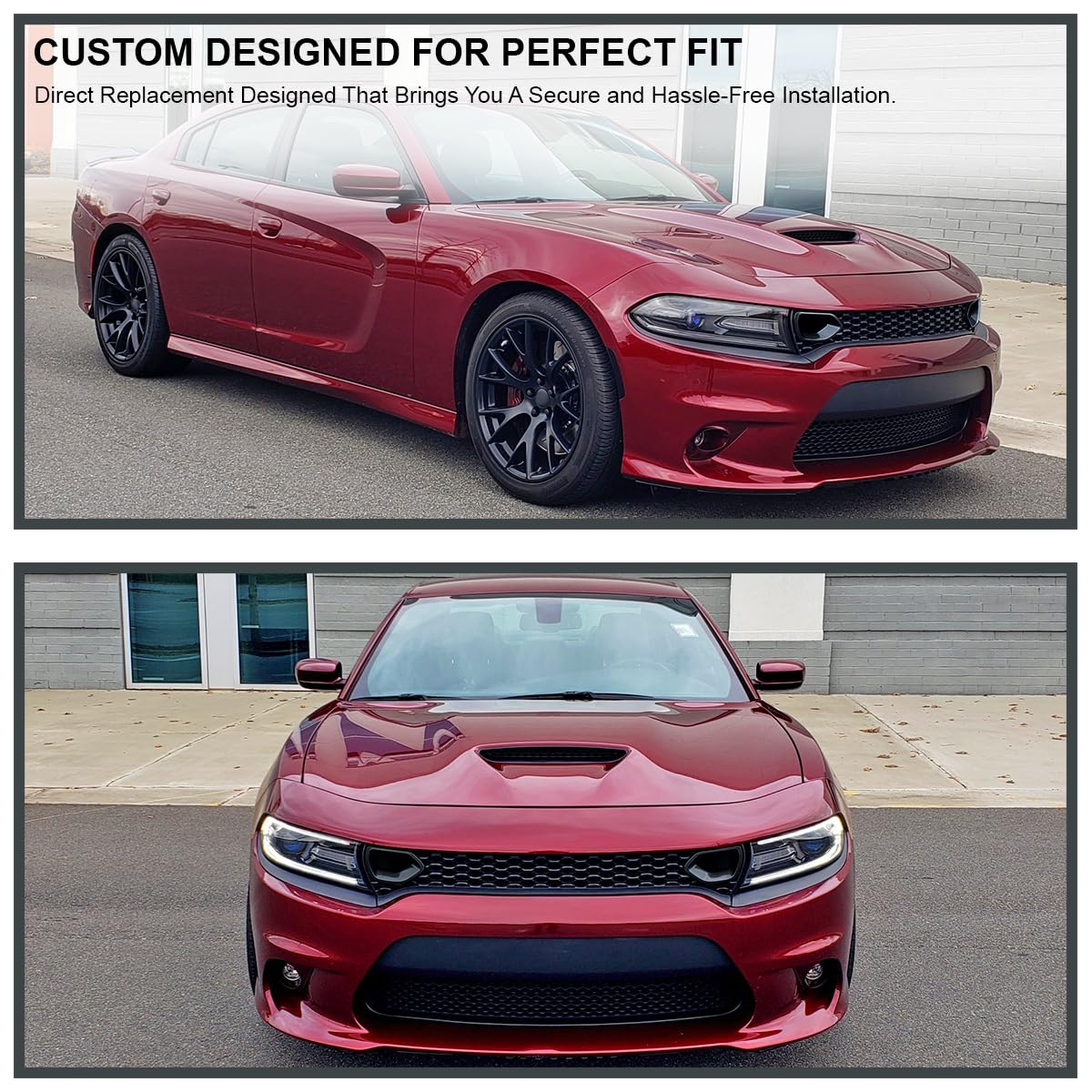 Front Upper Grille Spec-D Tuning w/Air Duct Compatible with 2015-2023 Dodge Charger SRT GT R/T Scat Pack Daytona