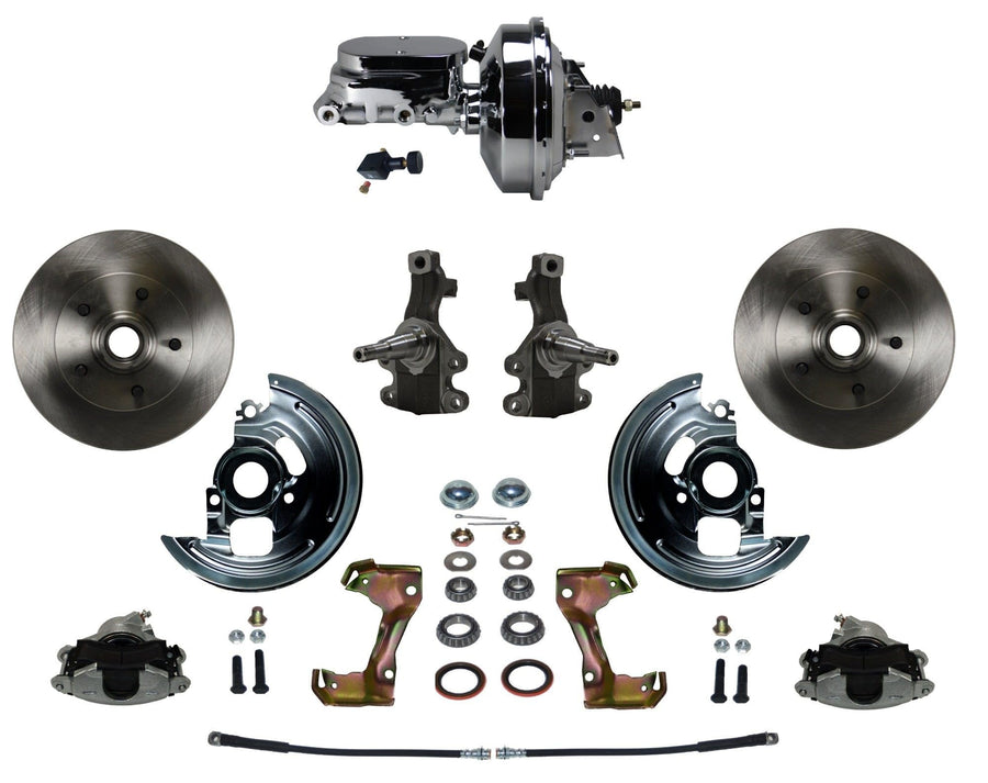Power LEED BRAKES Front Disc Brake Conversion Kit 2" Drop Spindle With 9" Chrome Booster Flat Top Chrome M/C Adjustable Proportioning Valve