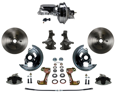 Power LEED BRAKES Front Disc Brake Conversion Kit 2" Drop Spindle With 9" Chrome Booster Flat Top Chrome M/C Adjustable Proportioning Valve