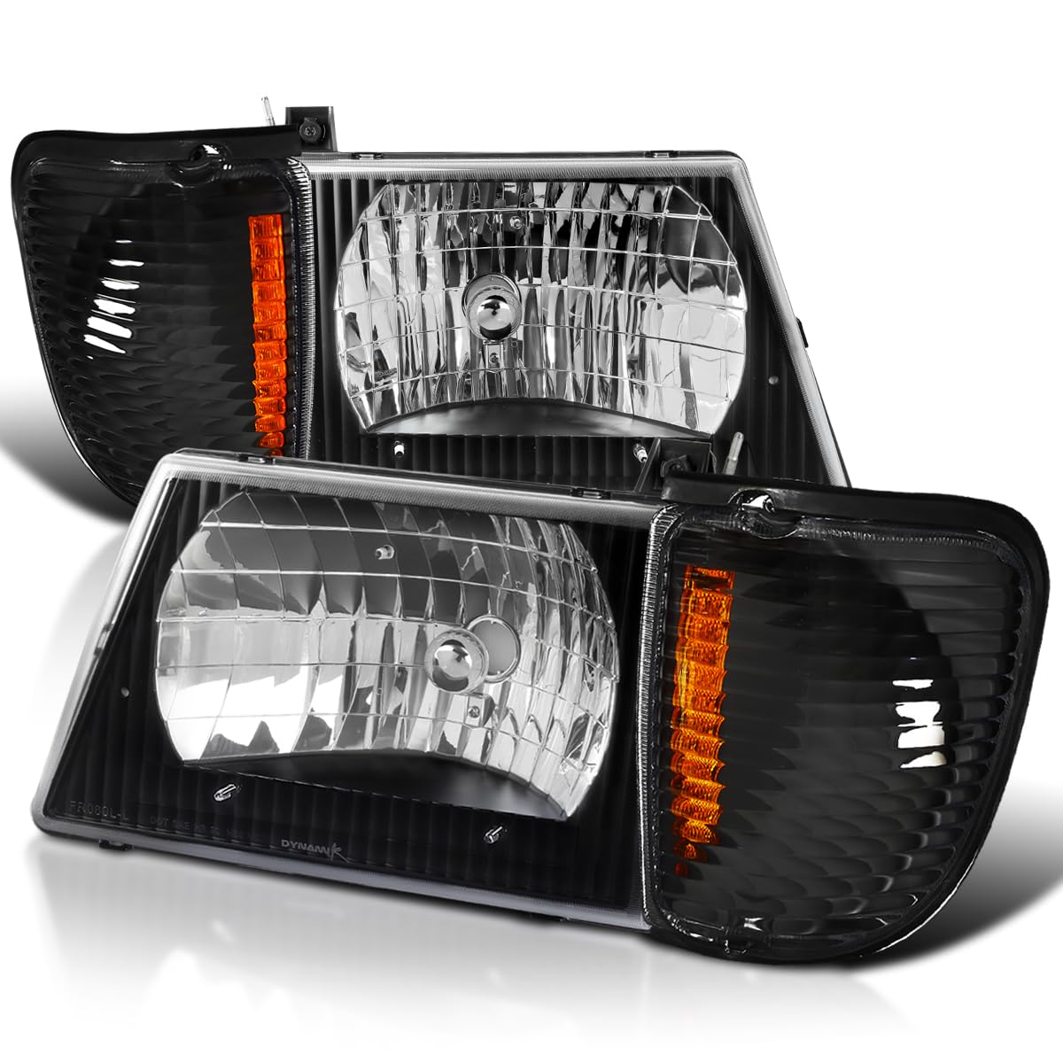 Black Housing SPEC-D TUNING Clear Lens Headlights + Corner Lights Compatible with 1992-2006 Ford E150 E250 E350 E450 E550 Econoline Van L+R Pair Head Light Lamp Assembly