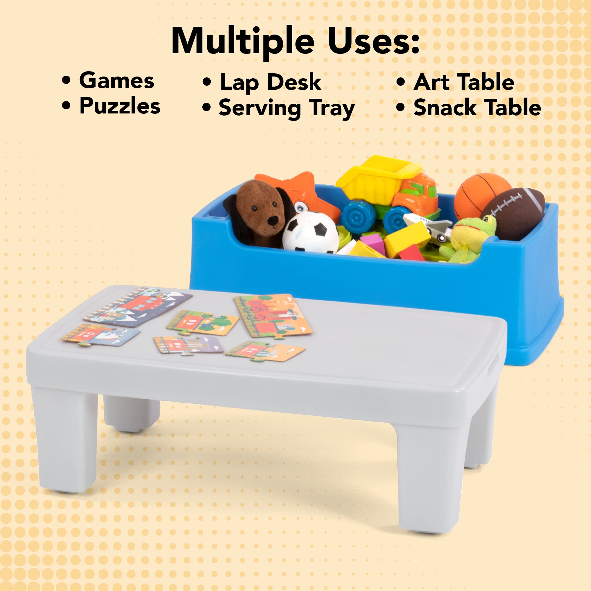 Simplay3 Toy Box Play Around Table, Multipurpose Kids Toy Box and Toddler Play Table for Toys, Art Supplies, Crafts, Durable, Plastic Large Toy Box, Made in USA