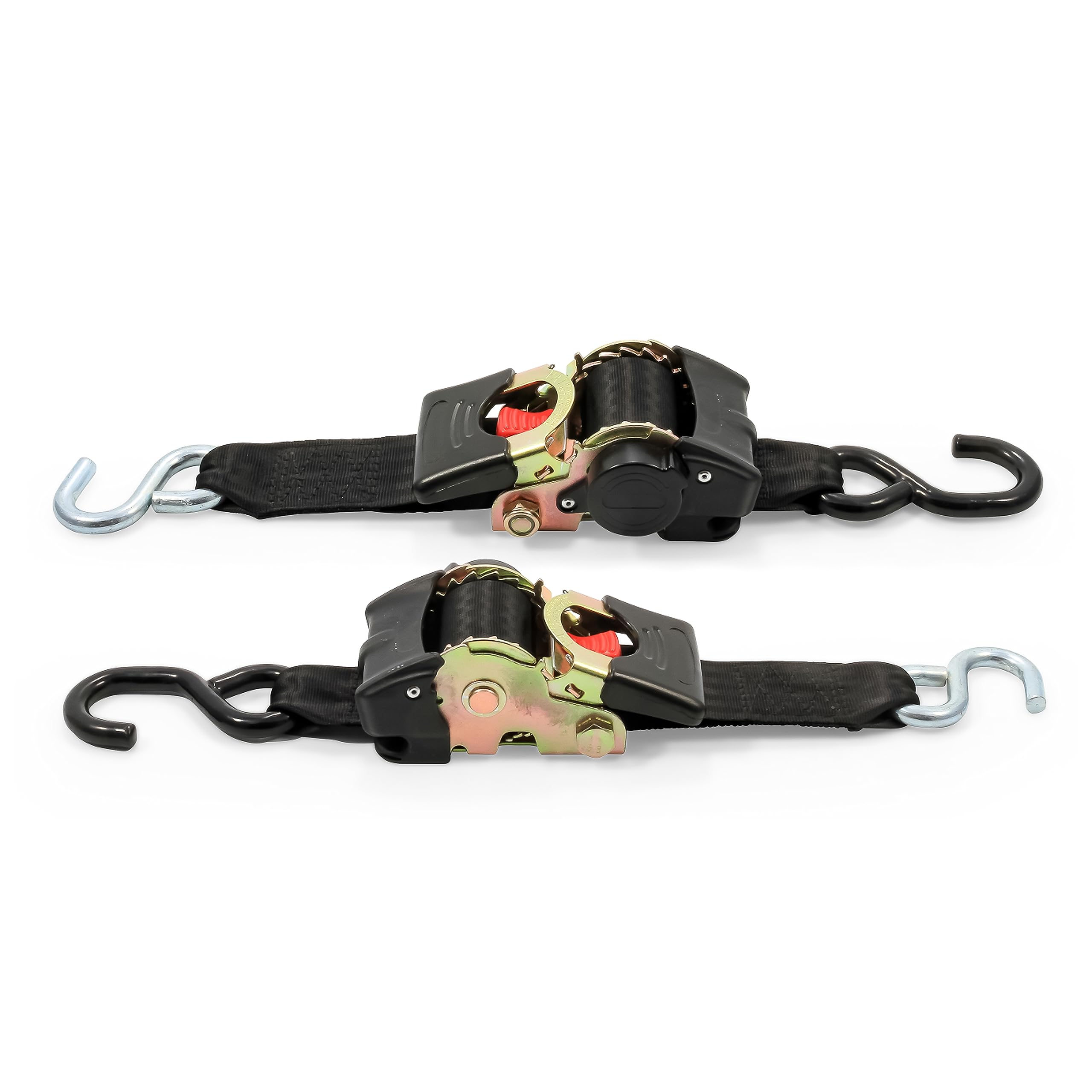 Retractable Camco Transom Tie Down Straps - Break Strength of 3,330lbs and Safe Working Load of 1,100lb - 2-Pack, Durable Polyester Webbing (50031)