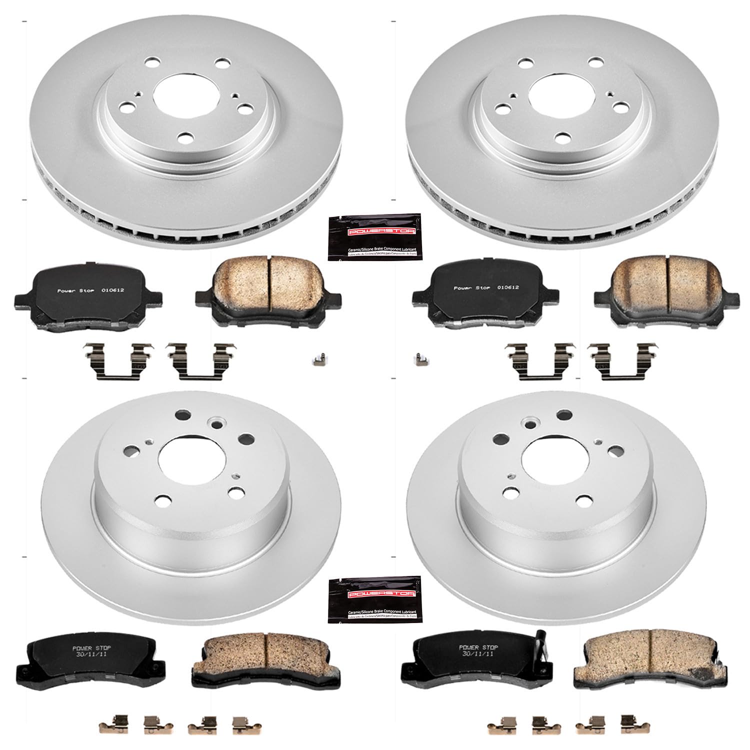 Power Stop CRK2774 Brake Rotor & Coated Ceramic Brake Pads - Front & Rear For Lexus RX300 1999-2001 [Vehicle Specific]