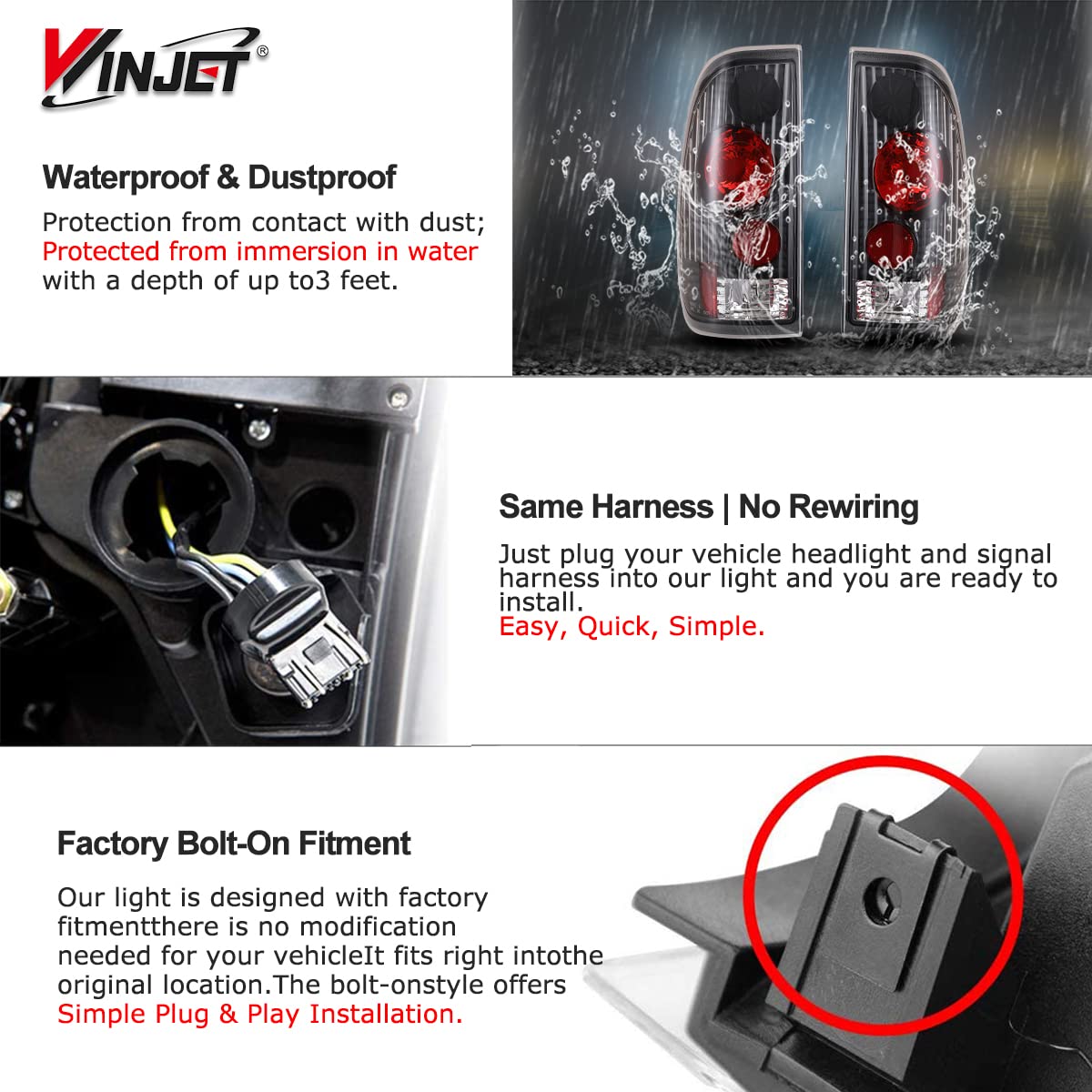 Tail Lights Winjet For 1997-2003 Ford F-Series F150 (Fits Styleside Models ONLY),2004 F150 Heritage, 1999 2000 2001 2002 2003 2004 2005 2006 2007 F250 F350 F450 F550 Super Duty Pickup Truck Taillights
