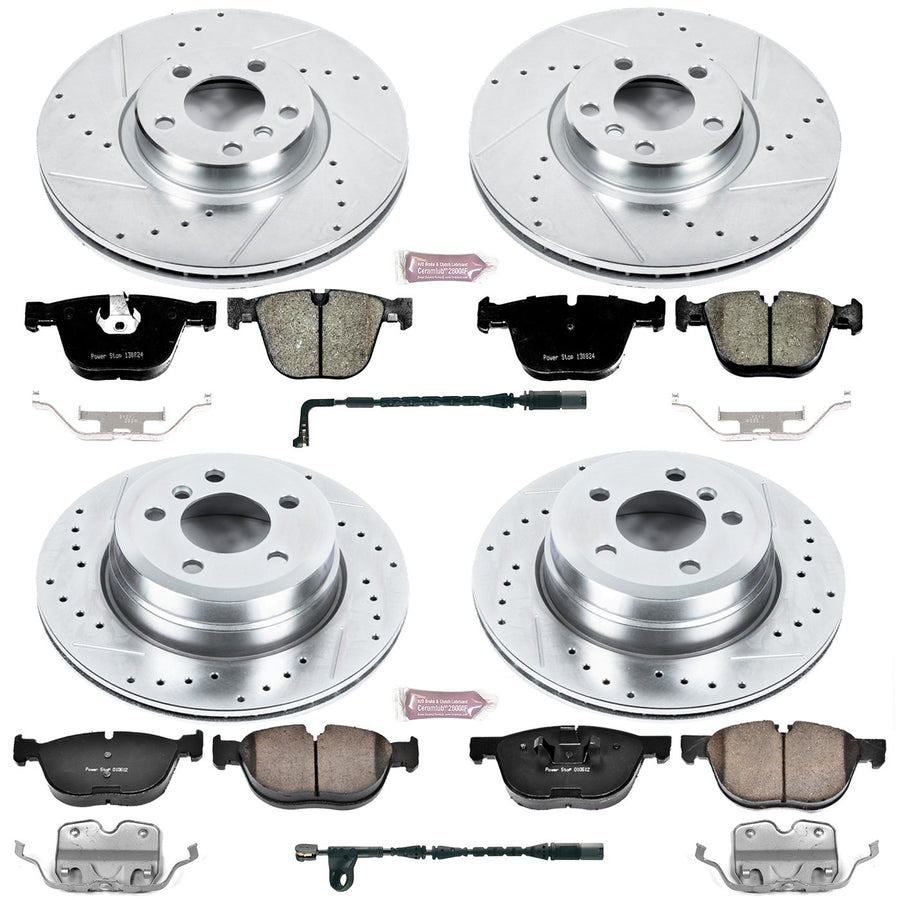 Power Stop K6062 Z23 Carbon Fiber Brake Pads with Front and Rear Drilled & Slotted Brake Rotors Kit