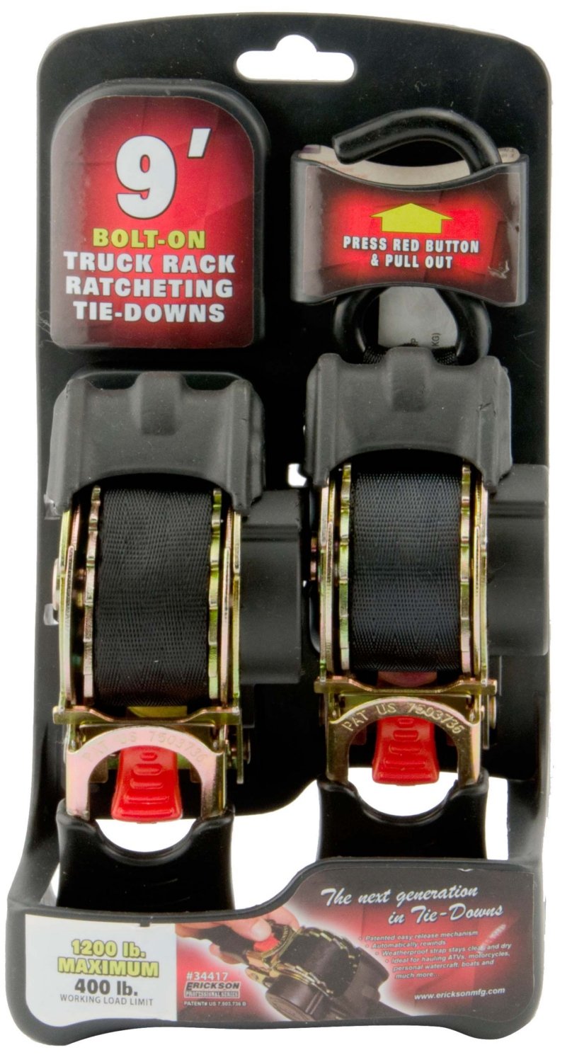 1″ x 9’ – 1200 Lb. Bolt-On Truck Rack Ratcheting Tie-Down (34417), Qty 2 Erickson Manufacturing