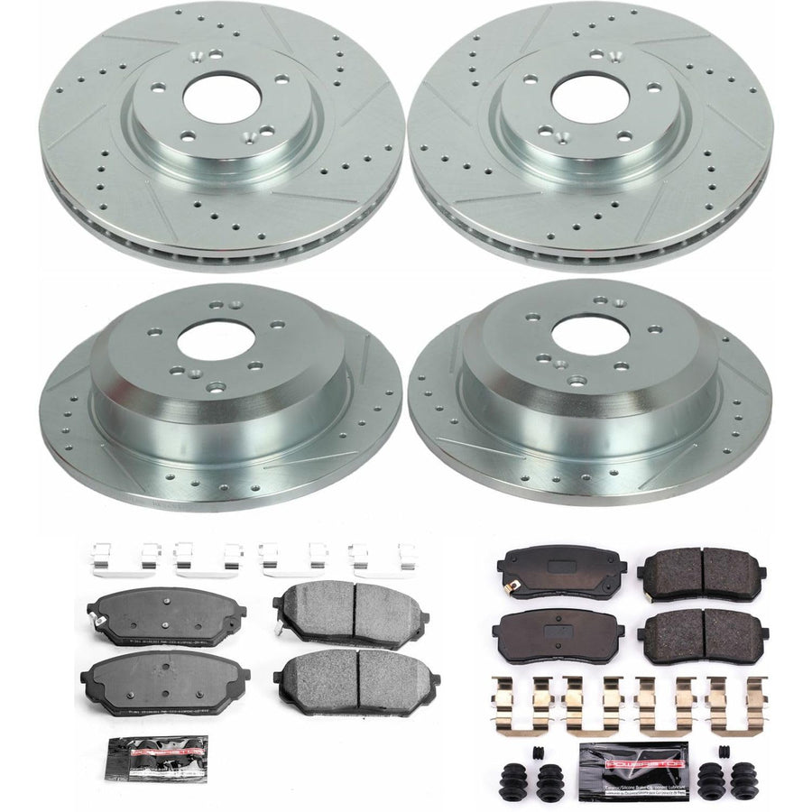 Power Stop K5919 Z23 Carbon Fiber Brake Pads Front and Rear with Drilled & Slotted Brake Rotors Kit For Hyundai Veracruz 2007-2012 [Model Specific]