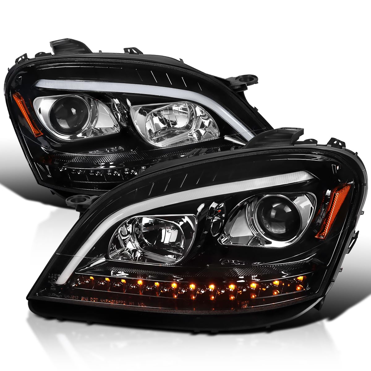Jet Black SPEC-D TUNING Projector Headlights w/LED Sequential Signal Compatible with 2006-2008 Mercedes Benz W164 ML350 ML500 ML-Class, Left + Right Pair Headlamps Assembly