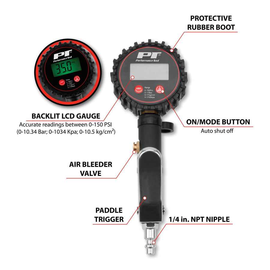 M526 Performance Tool HD Digital Tire Inflator with Pressure Gauge Kit, 0-150 PSI