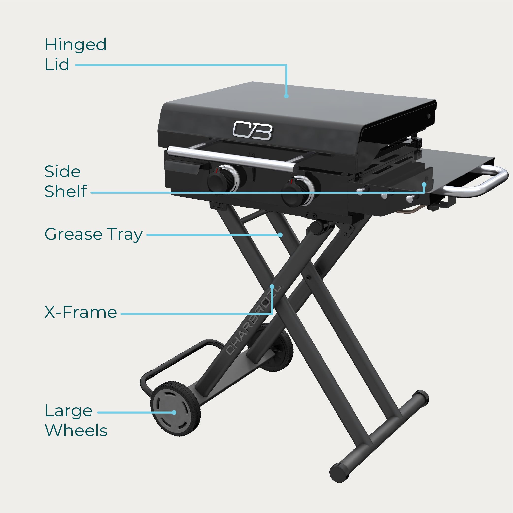 22" Charbroil® Performance Series™ Folding Cart 2-Burner Portable Propane Gas Griddle, Black - 463711223