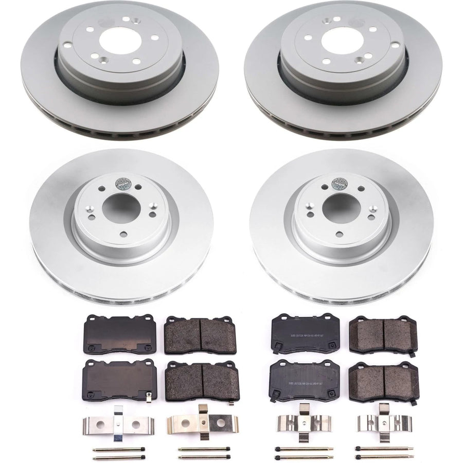 Power Stop Z17 CRK6167 Front and Rear Coated Rotor Kit-Coated Brake Rotors, Ceramic Brake Pads For Hyundai Genesis Coupe 2010-2016 [Model Specific]