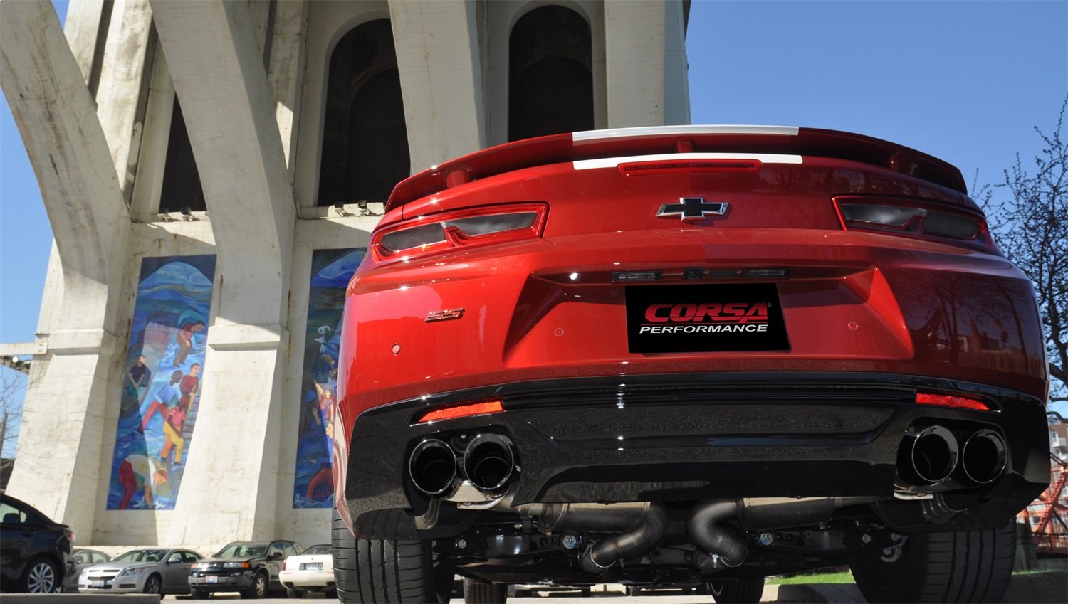 Xtreme+ Cat-Back Exhaust System Corsa Performance 14771BLK Dual Rear Exit 2.75 in. Incl. Drivers and Pass. Head Pipes/Double X-Pipe/Dual Axle Pipes/Dual Mufflers/Dual 4.5 in. Black PVD Pro-Series Tips