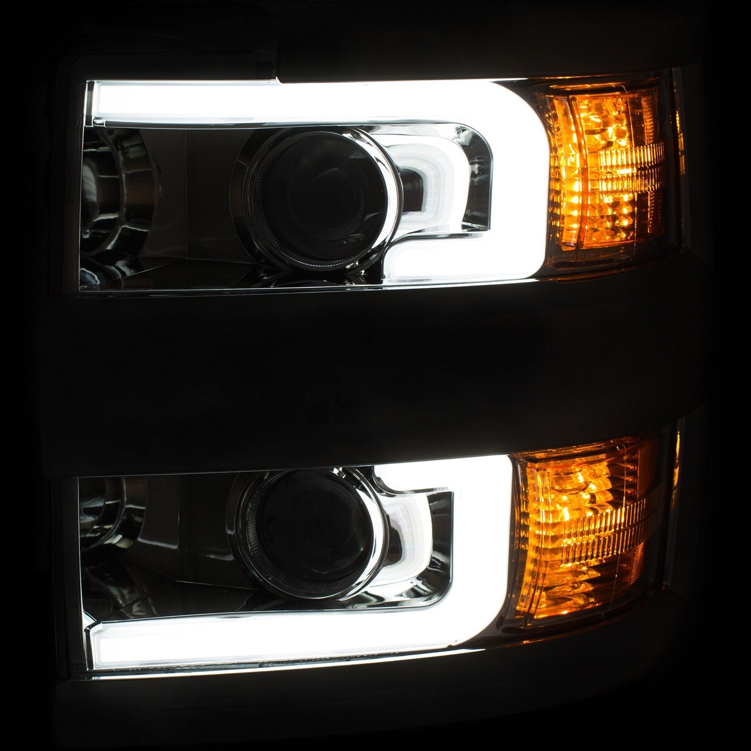 CHEVY SILVERADO 2500HD, 3500HD 15-19 ANZO USA PROJECTOR PLANK STYLE H.L. CHROME CLEAR AMBER