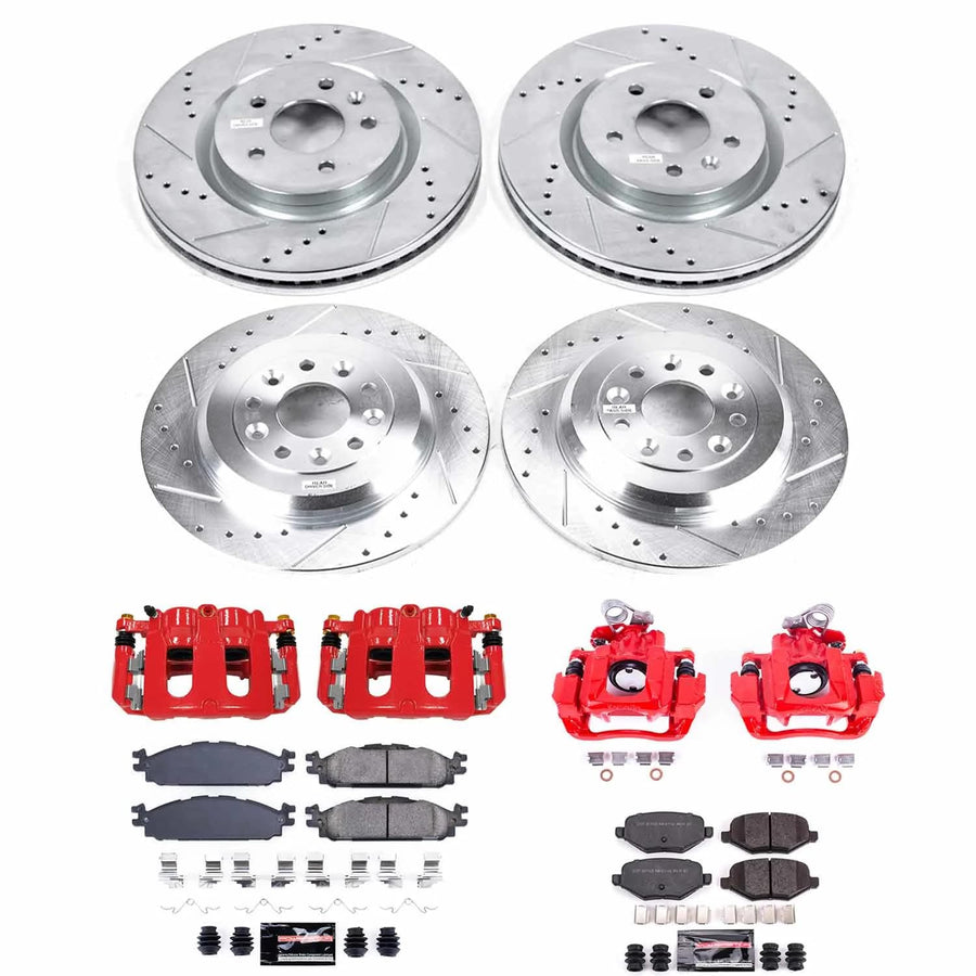 Power Stop Z23 Evolution KC5584A Front and Rear Brake Kit-Drilled/Slotted Rotors, Carbon Ceramic Brake Pads & Calipers For Lincoln MKS 2011-2012 [Model Specific]