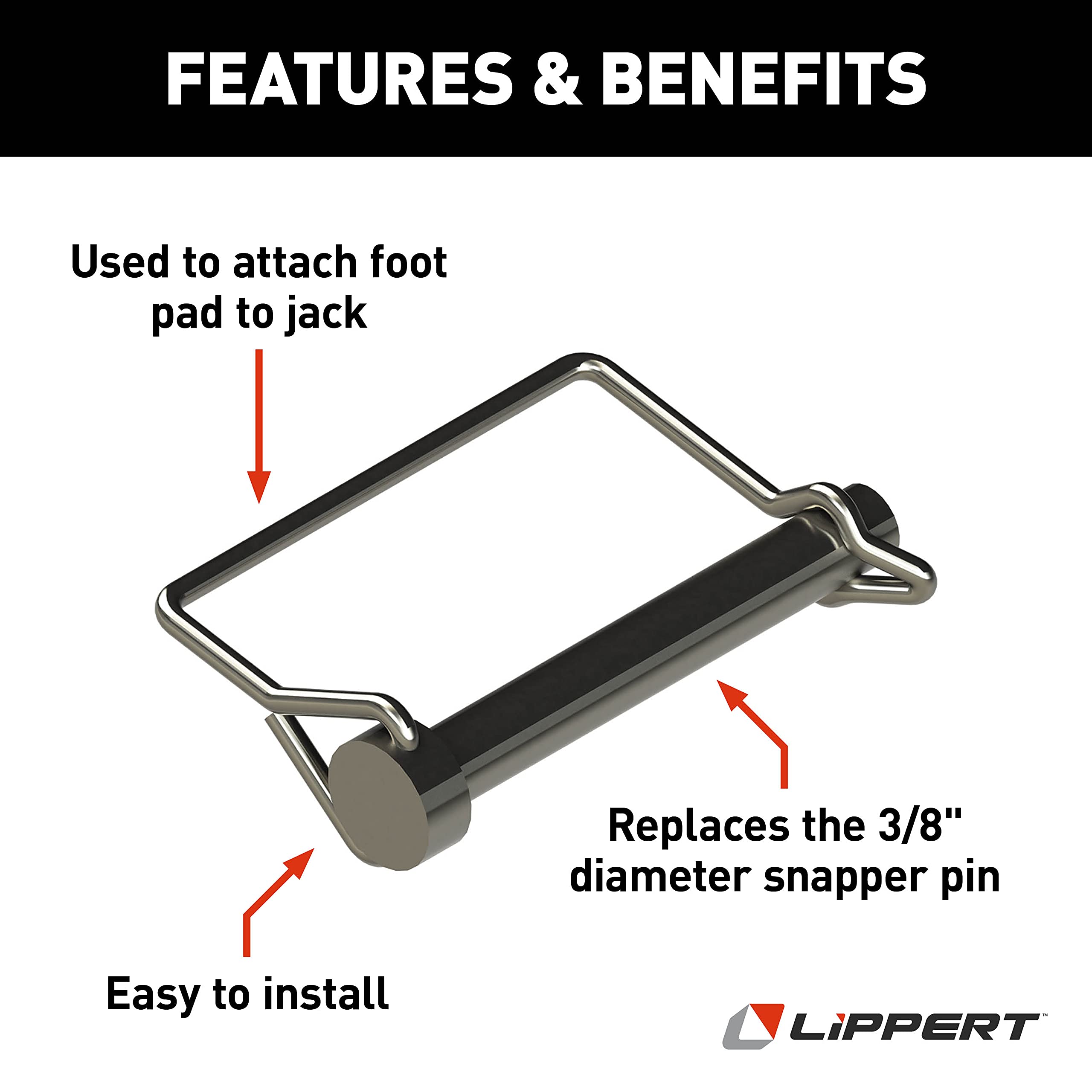 Lippert Components 3.0 Ground Control Replacement RV Leveling System Jack Footpad Snap Pin, 3" x 3/8" Diameter Snapper with Spring Clip - 225598