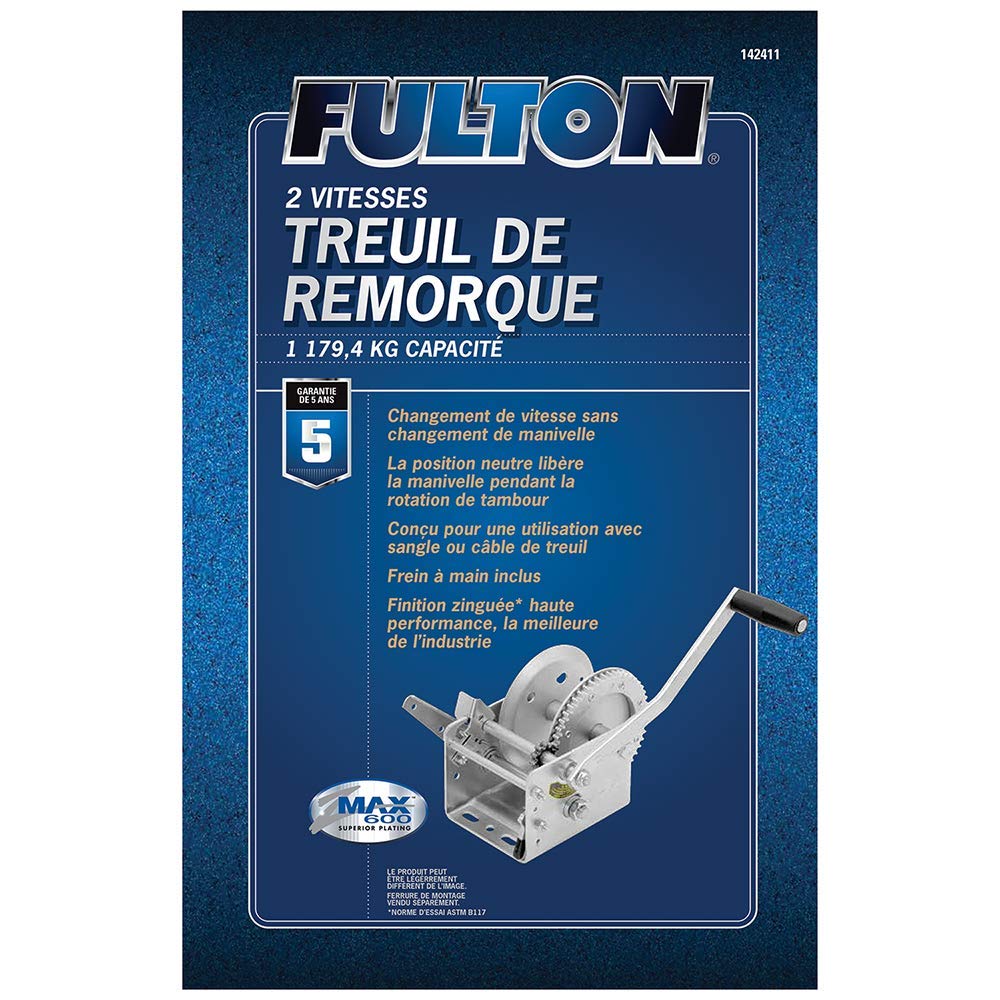 Dual Speed Fulton Winch with Hand Brake - 2600 lbs. Capacity, 1 Pack, Grey
