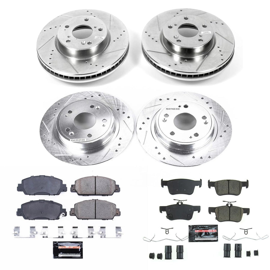 Power Stop K8066 Z23 Carbon Fiber Brake Pads Front and Rear with Drilled and Slotted Brake Rotors Kit For 2018 2019 2020 2021 2022 Honda Accord [Application Specific]
